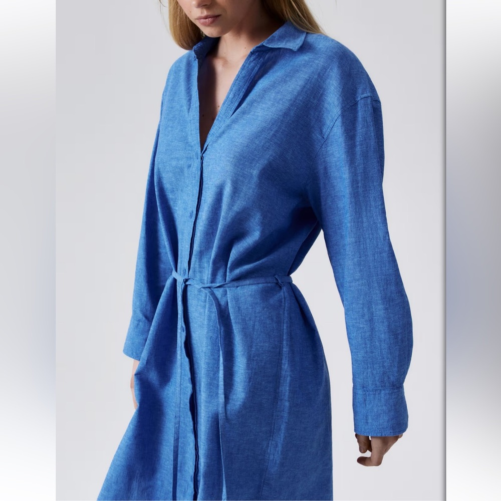 H&M blue button up dress M - Picture 3 of 5